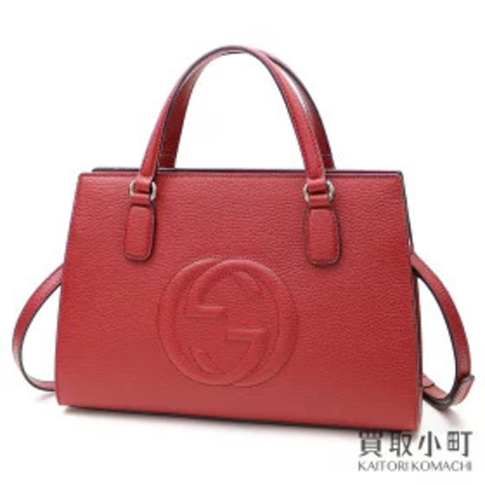 Gucci Soho Leather Top Handle Bag Red Calfskin Interlocking GG Shoulder Tote